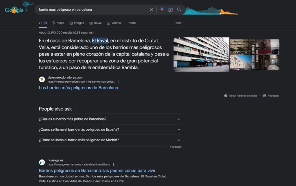 google検索でバルセロナの治安が悪い場所を検索した結果